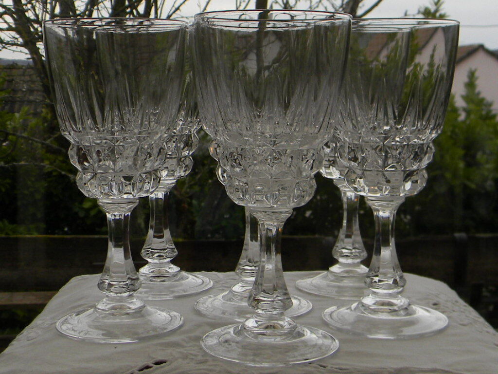 Set of 6 crystal water glasses from arques, pompadour model