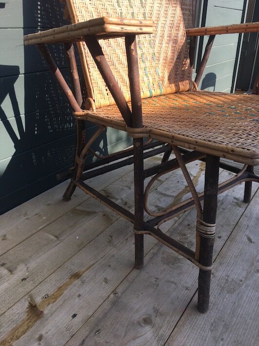 Chaise longue osier & rotin 1950