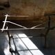 Old bistro table – cast iron legs and natural slate top