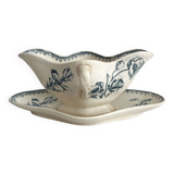 Saucière ancienne en terre de fer fleurs oiseaux "Malaga" Petrus Regout