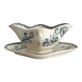 Saucière ancienne en terre de fer fleurs oiseaux "Malaga" Petrus Regout