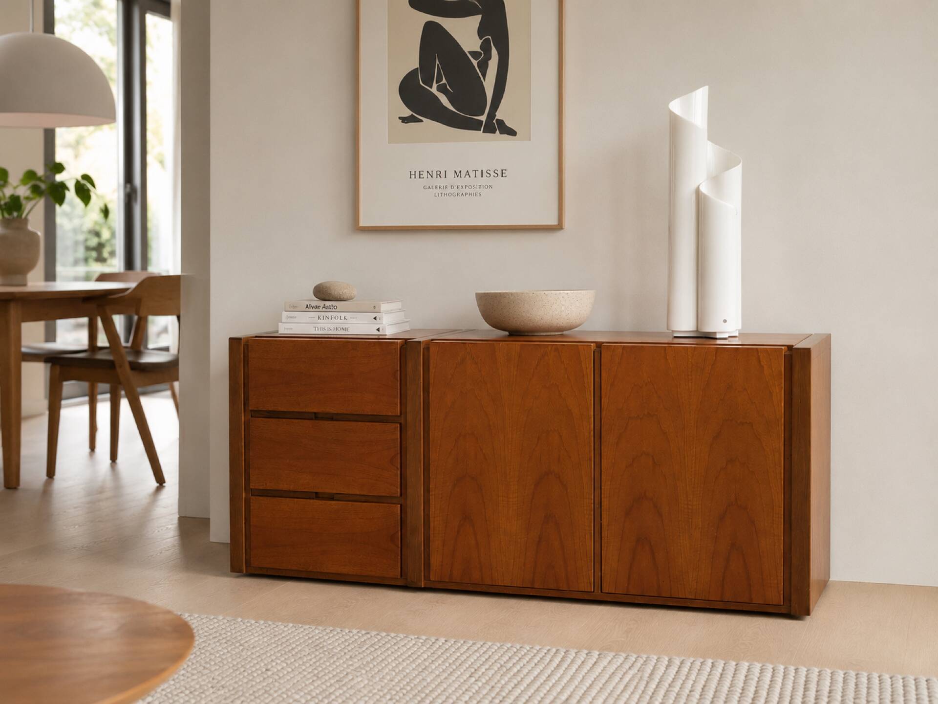 Low Scandinavian enfilade in walnut – Vintage design sideboard from the year