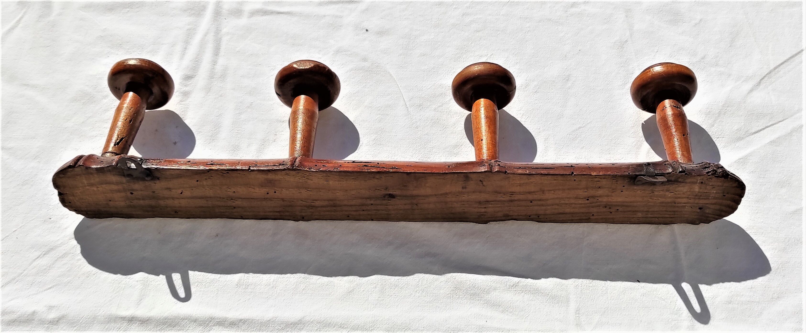 Coat rack 4 old wooden hooks bamboo style around 1900/1930