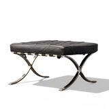 Ottoman Barcelona Original Knoll - Black Leather & Chrome - Design 1929