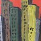 Mid-Century Modern Swedish "Skyline" Vintage Framed Cityscape Oil Painting
