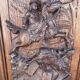 Old carved wooden door panel bas relief hunting scene (oak)