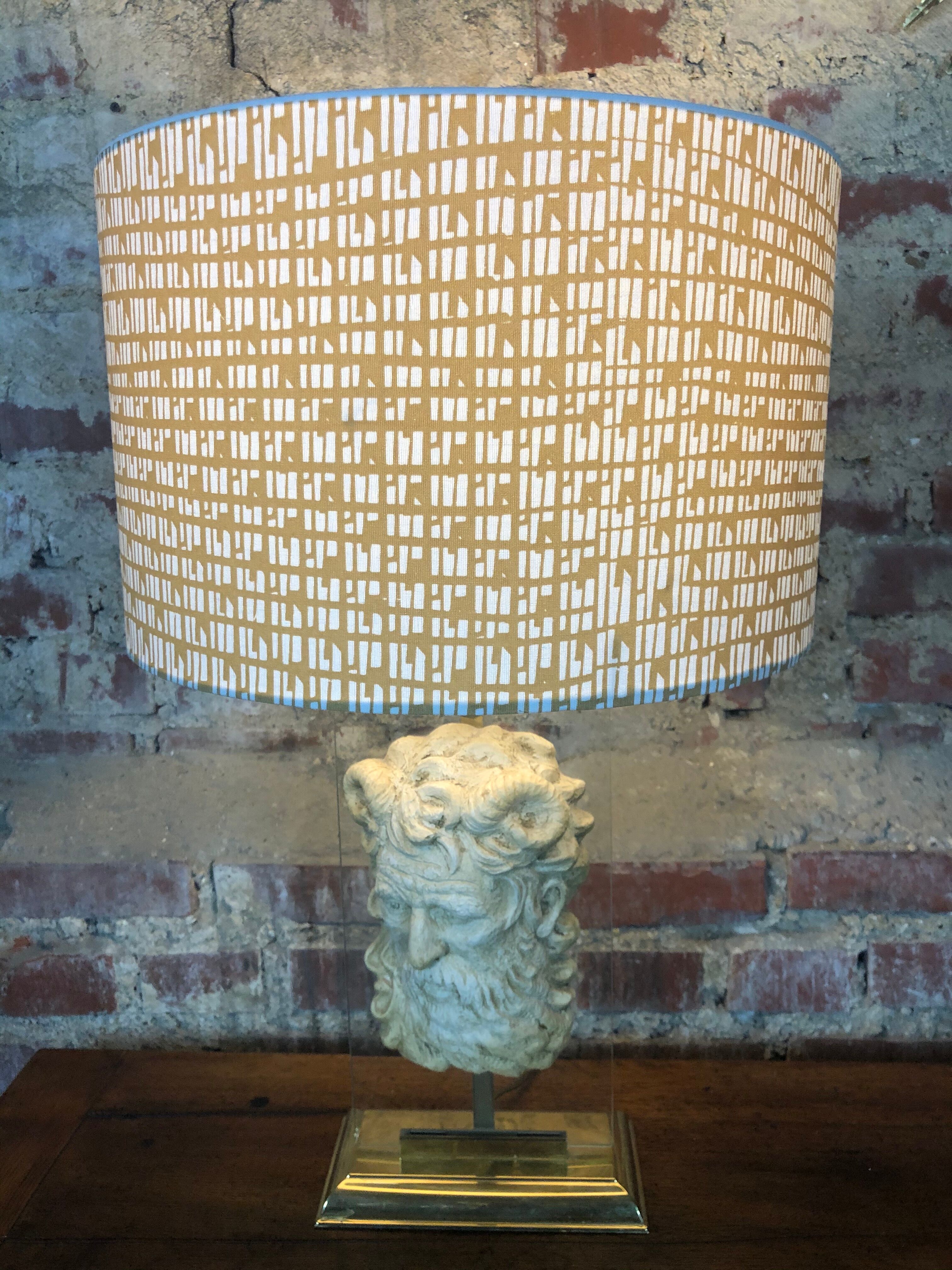 Neoclassical lamp face of the god Pan on Mount Altuglass and 50'S gold metal