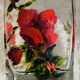 Unique whisky glass with a poppy design, handmade and signed by M.B.