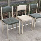 3 Scandinavian Baumann style chairs, steel and white and dark green crocodile leather