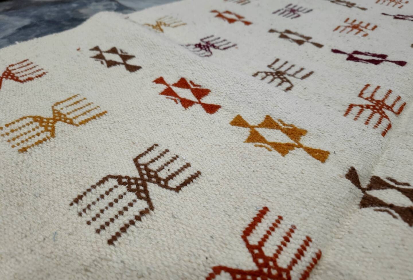 Handmade Berber patterned rug in natural wool