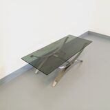 Vintage glass and chromed metal coffee table from the 70s