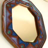 Octagonal mirror in glazed ceramic by Dequeker, 1970s