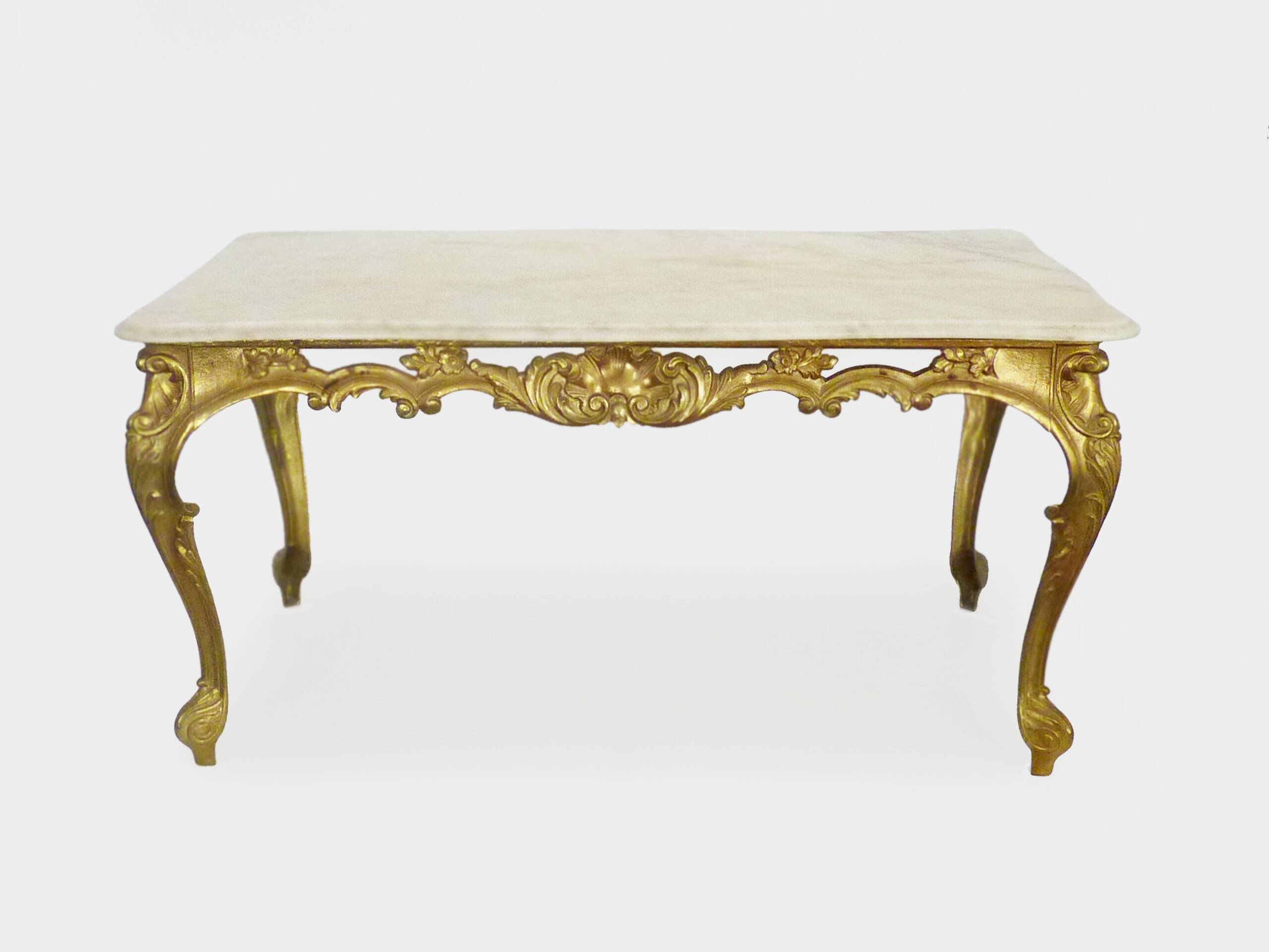 Table basse structure en laiton et plateau en marbre. Années 60