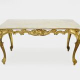 Table basse structure en laiton et plateau en marbre. Années 60