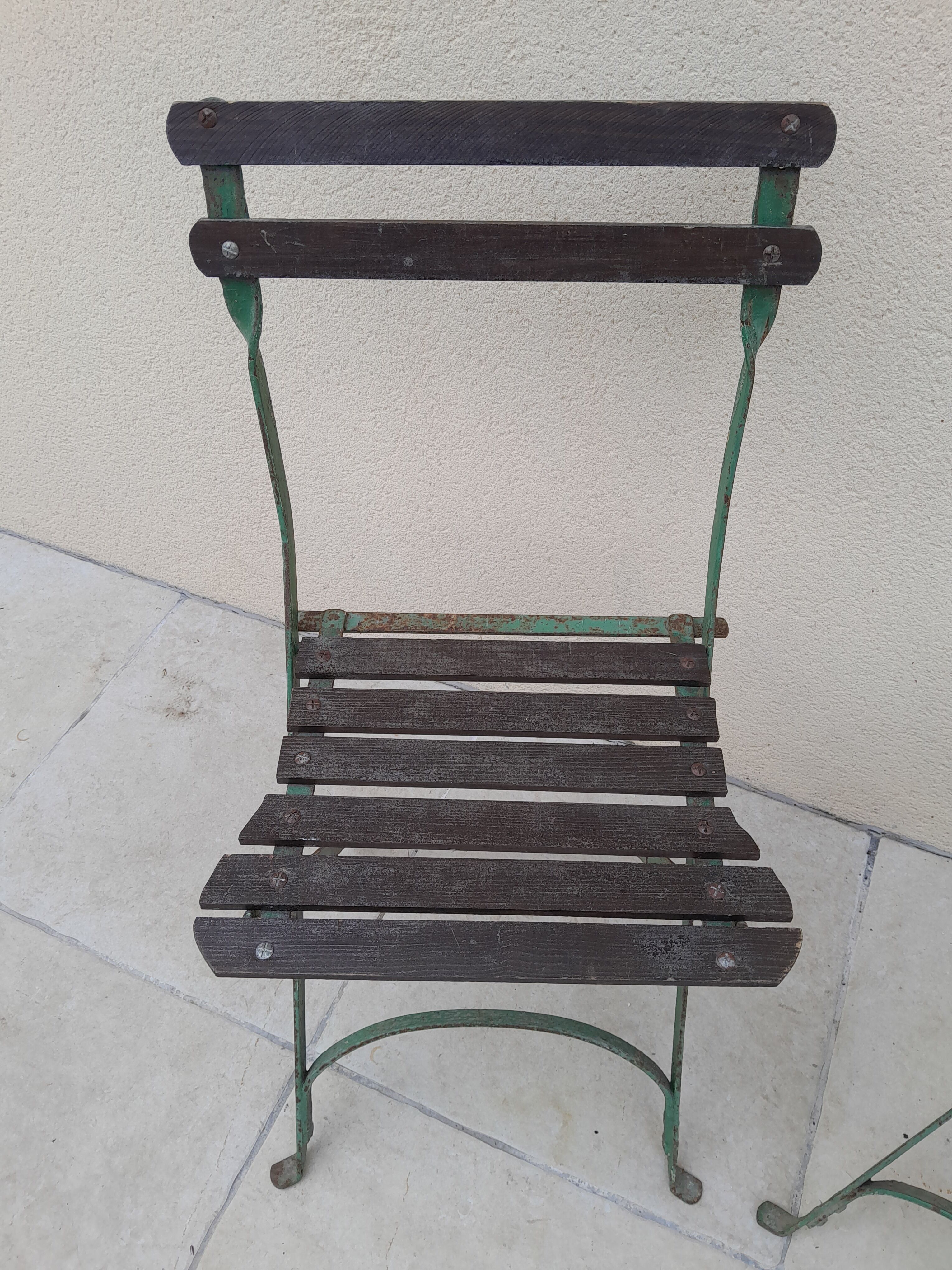 Pair folding garden chairs bistrot 1900 old