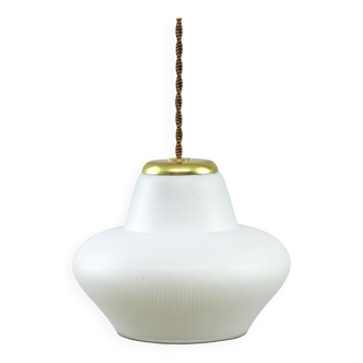 Small Mid-Century Italian Brass and Opaline Pendant Lamp