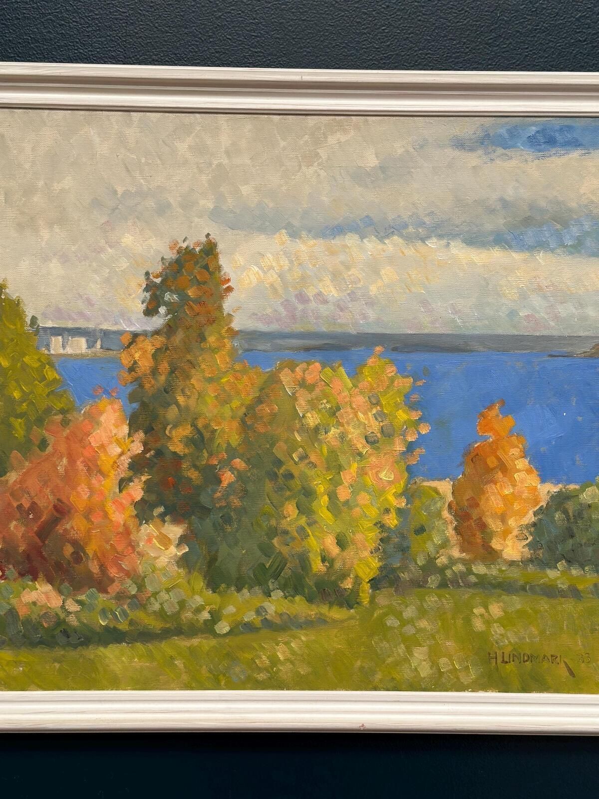 Original Swedish Oil On Canvas – “By The Sea” By H. Lindmark – Dated 1983 – Vintage & Framed