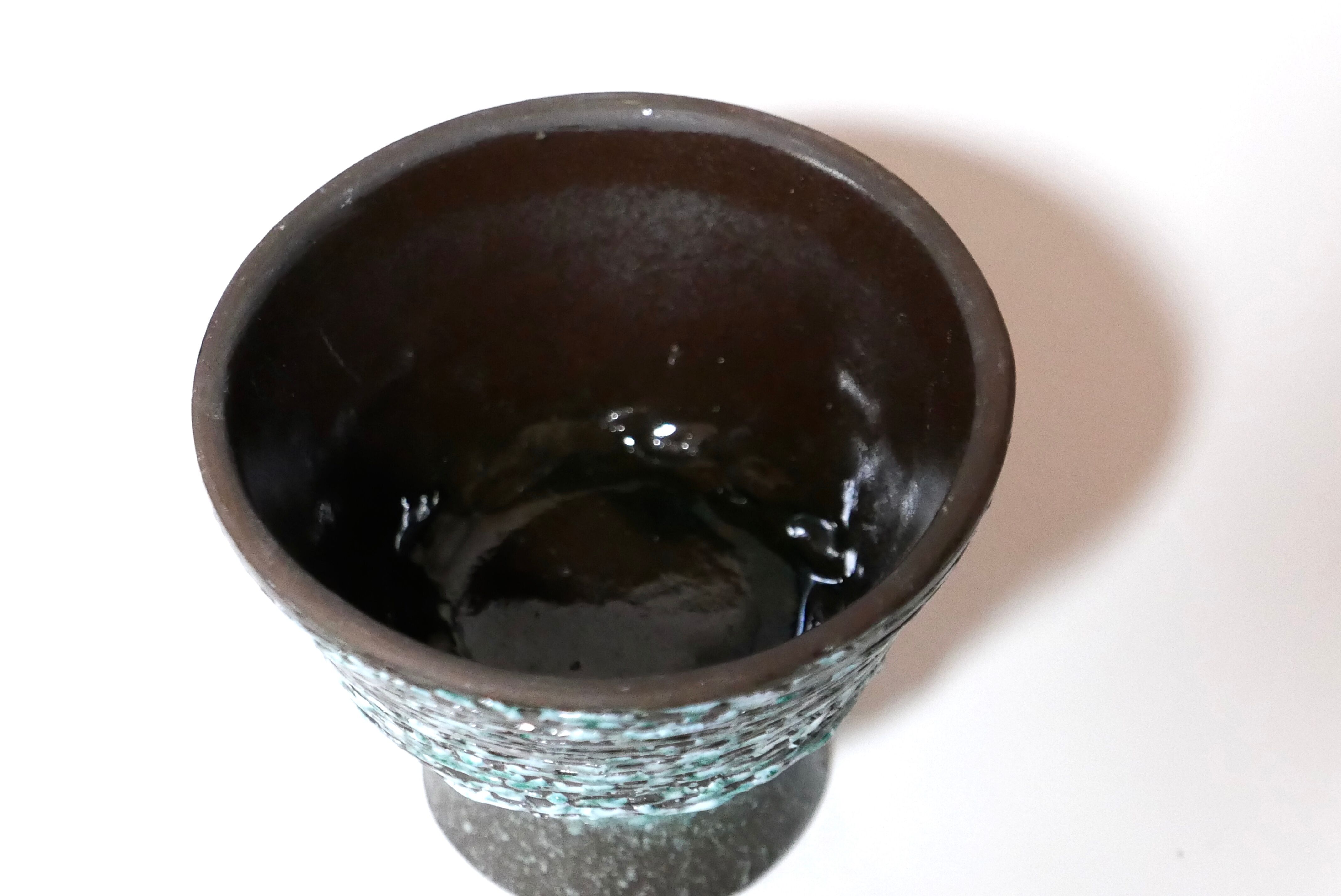 Turquoise and brown ceramic flower pot, 1950s