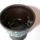 Pot de fleur en céramique turquoise et marron, années 50
