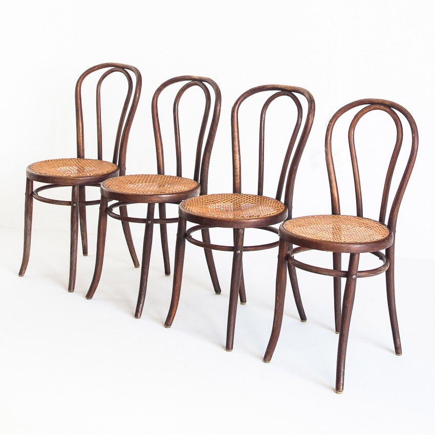 Set of 4 chairs. Bentwood and canning. Vintage. France, 50s