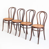 Set of 4 chairs. Bentwood and canning. Vintage. France, 50s