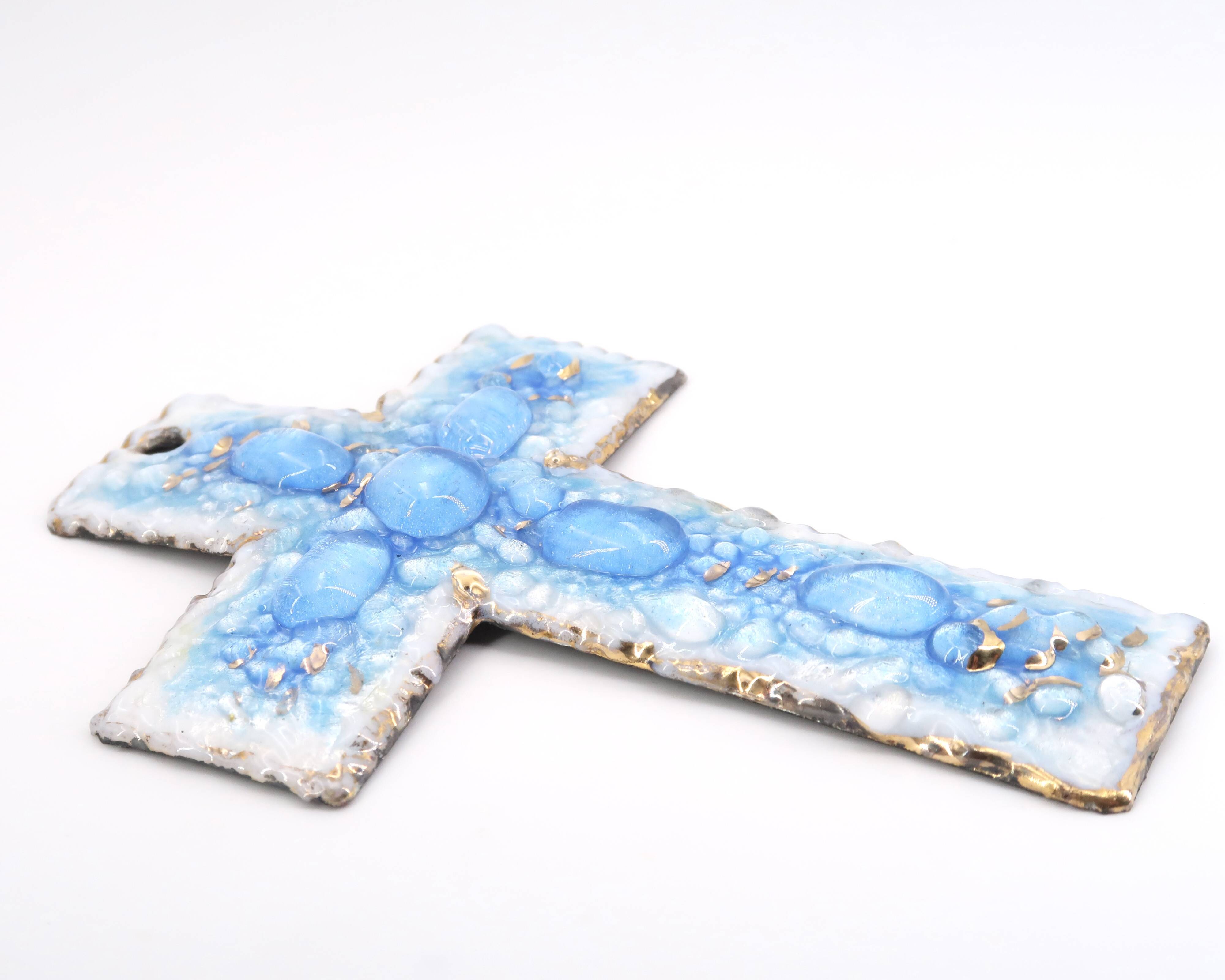 Wall cross by Louise Arnaud, Limoges art enamels, 1970s