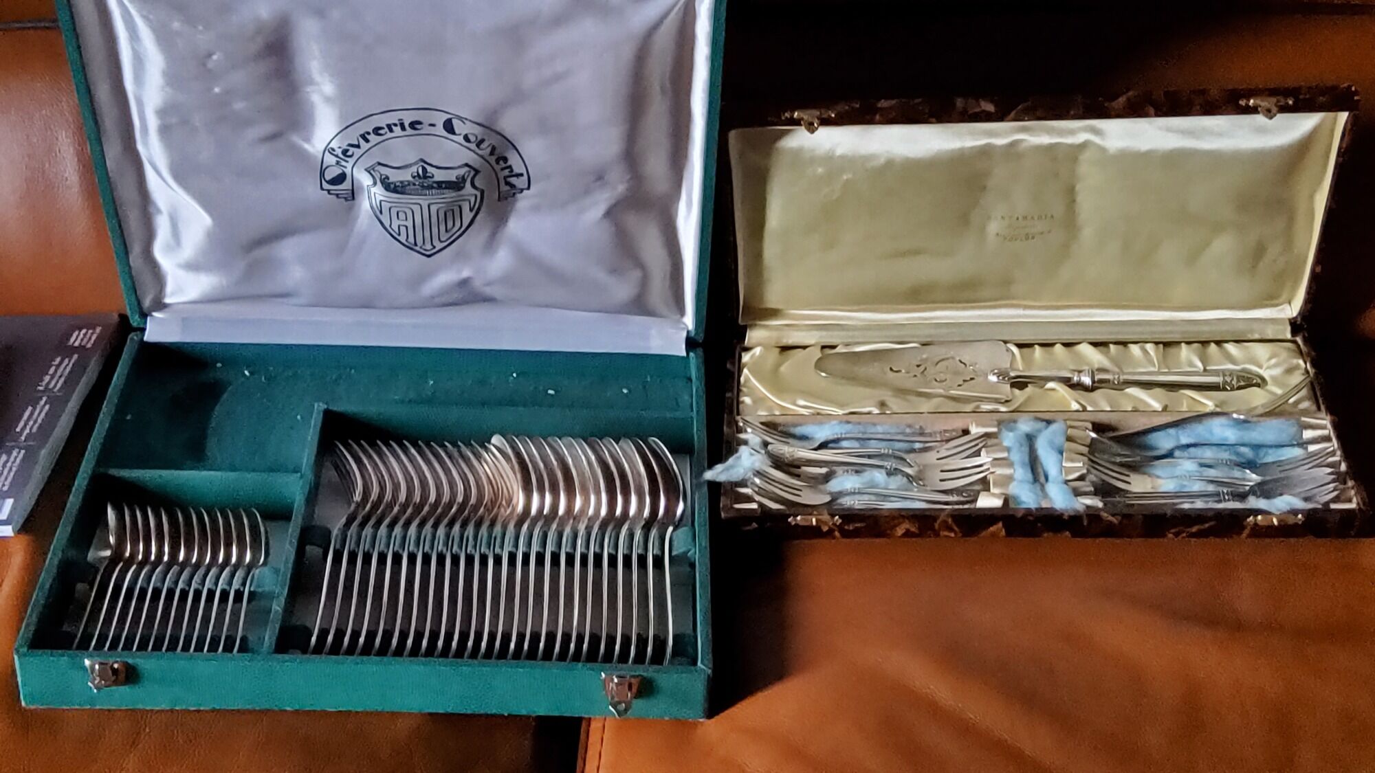 Silver metal cutlery set art deco goldsmith ATO 49 pieces