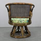 1980s Set of Four Rattan Armchairs with Fabric Pillows