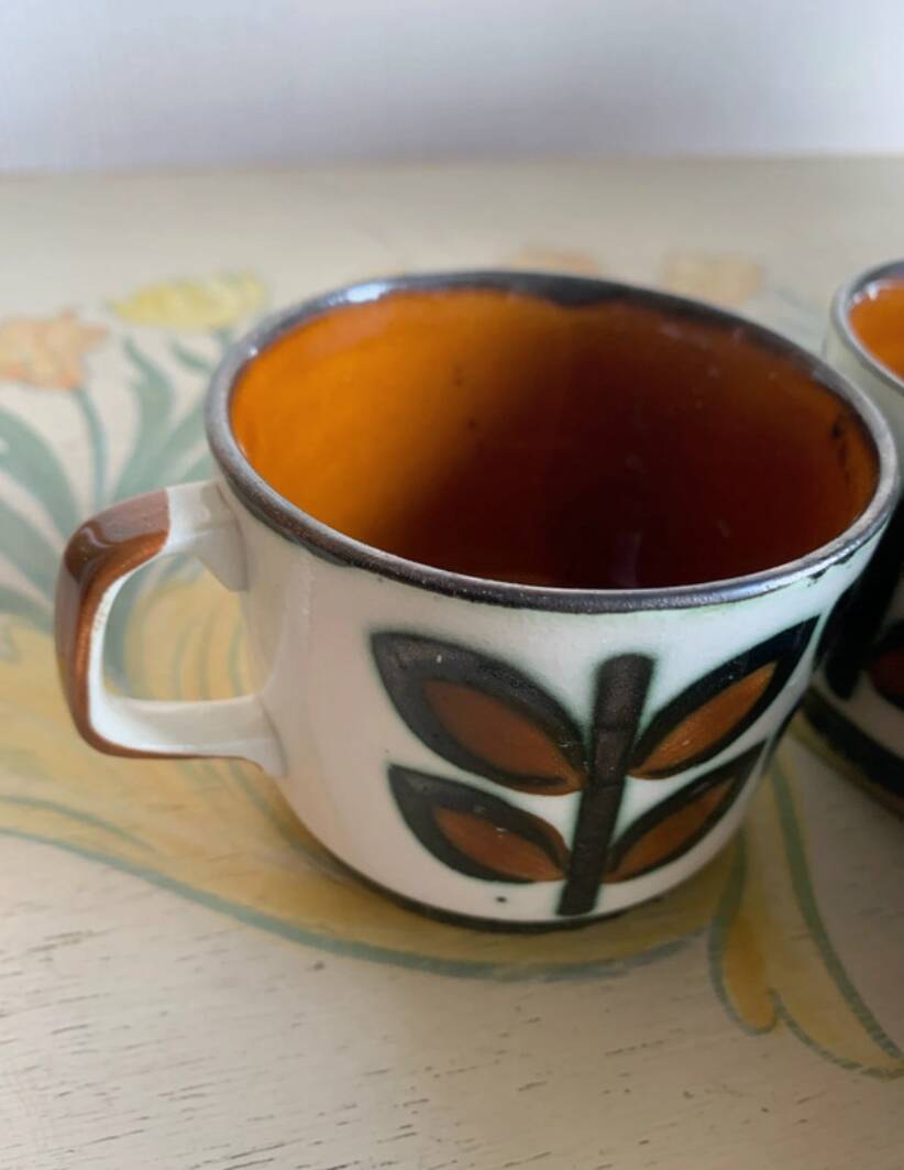 3 vintage coffee cups - boch belgium - "rambouillet" model