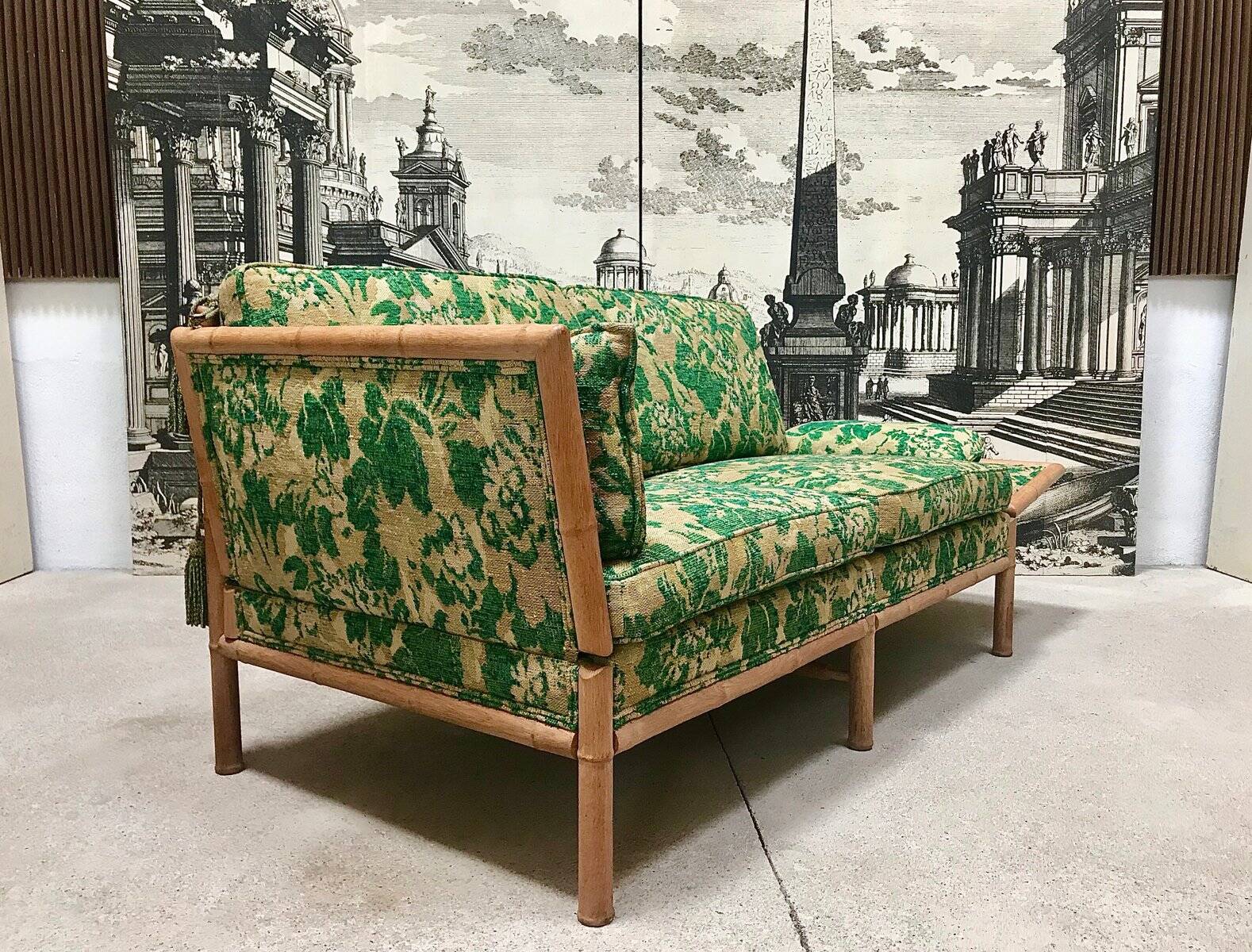 Convertible Two-Seater Sofa / Daybed in Bamboo Style, France 1960s