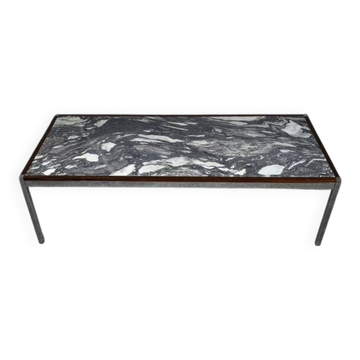 Table basse XL Mid-century modern en métal, palissandre et marbre Arabescato, Italie, 1970