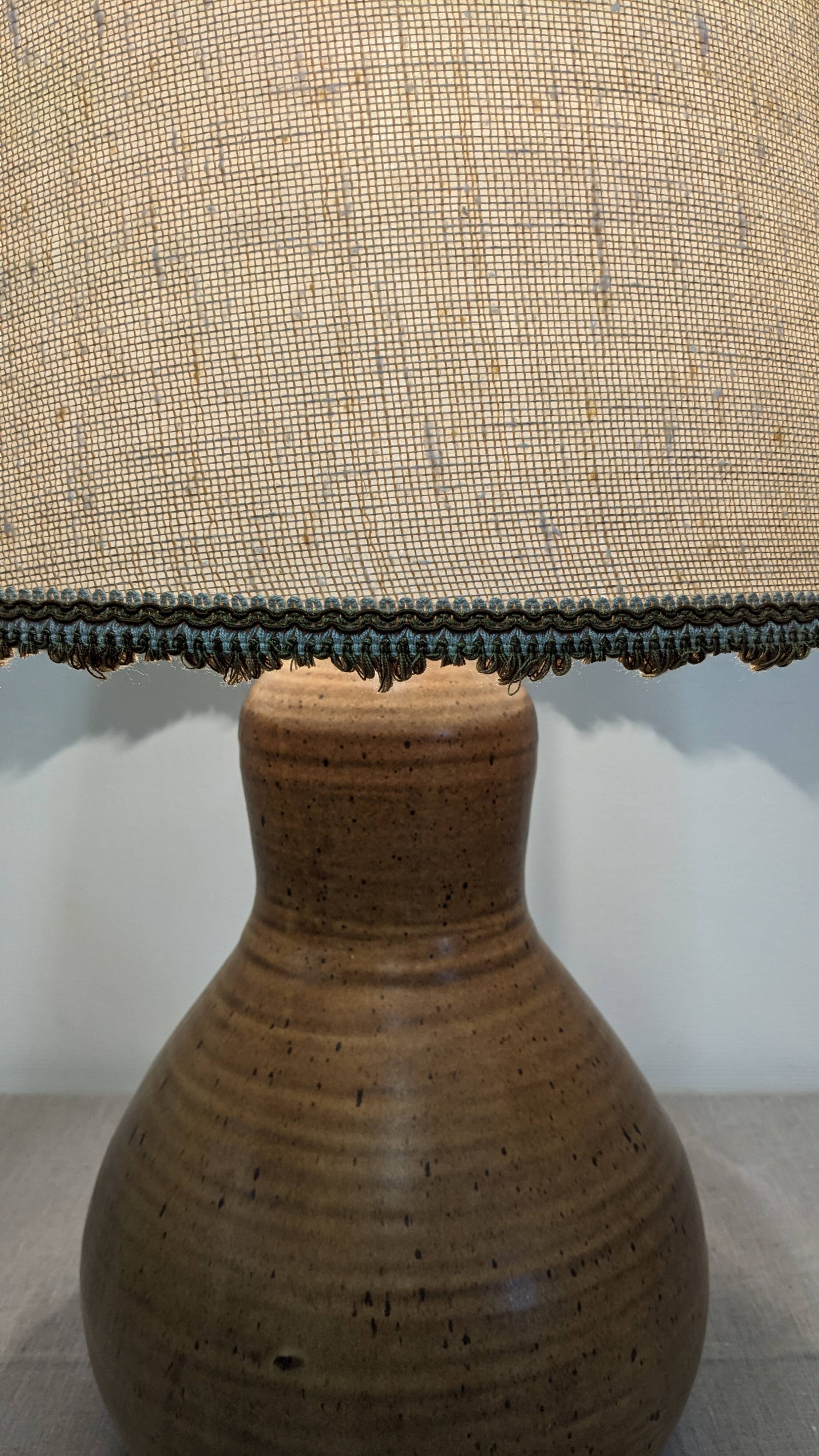 XL gourd lamp in ceramic and jute fabric, France circa 1960.
