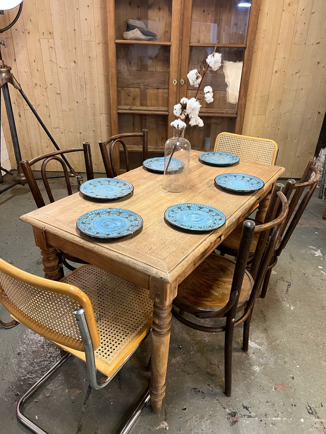 Table de ferme en chêne pied tournés