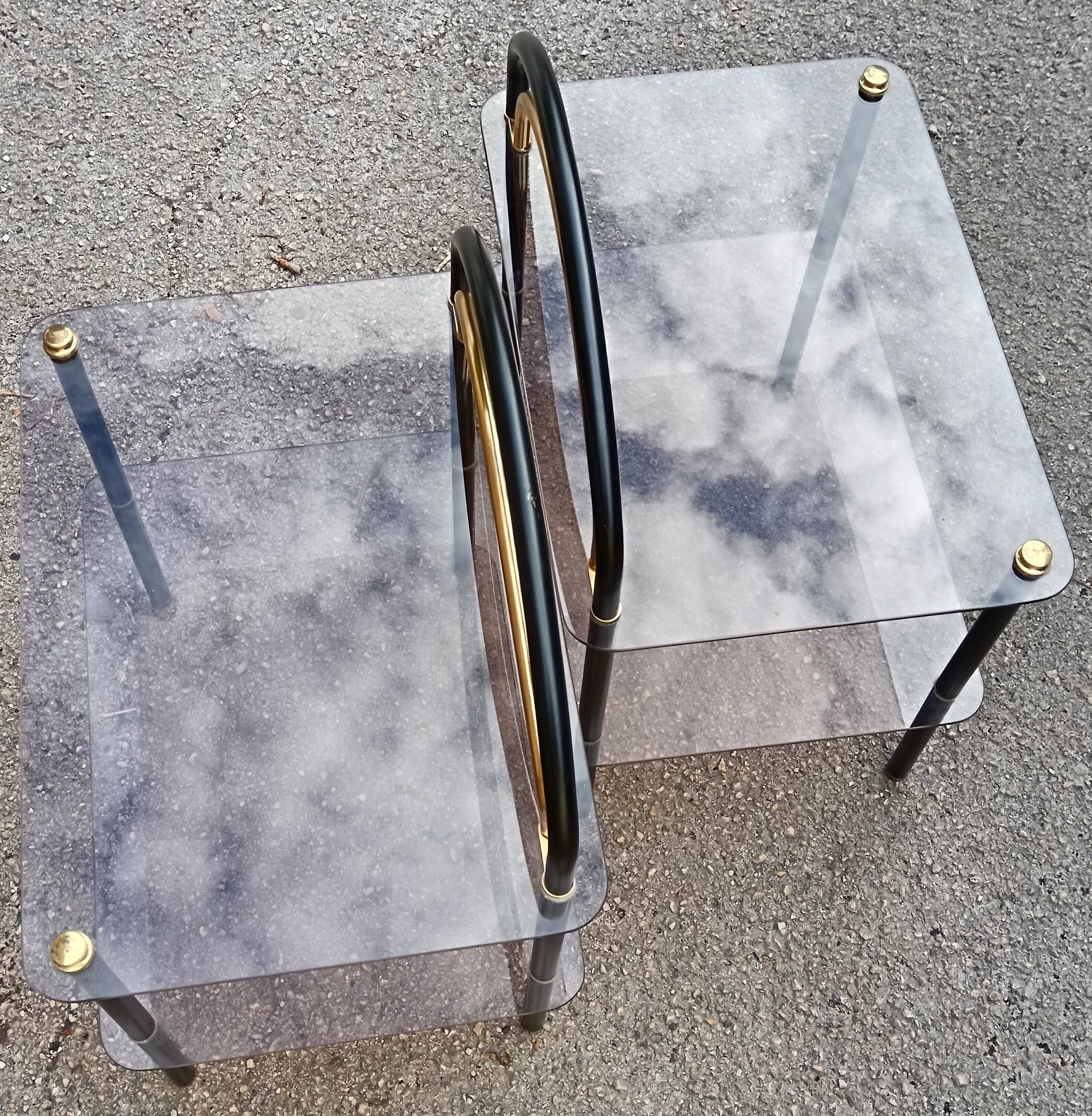 Pair of smoked glass side tables, end tables, 1980
