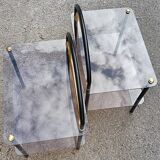 Pair of smoked glass side tables, end tables, 1980