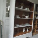 Re-enchanted vintage bookcase in pearl grey waxed finish.