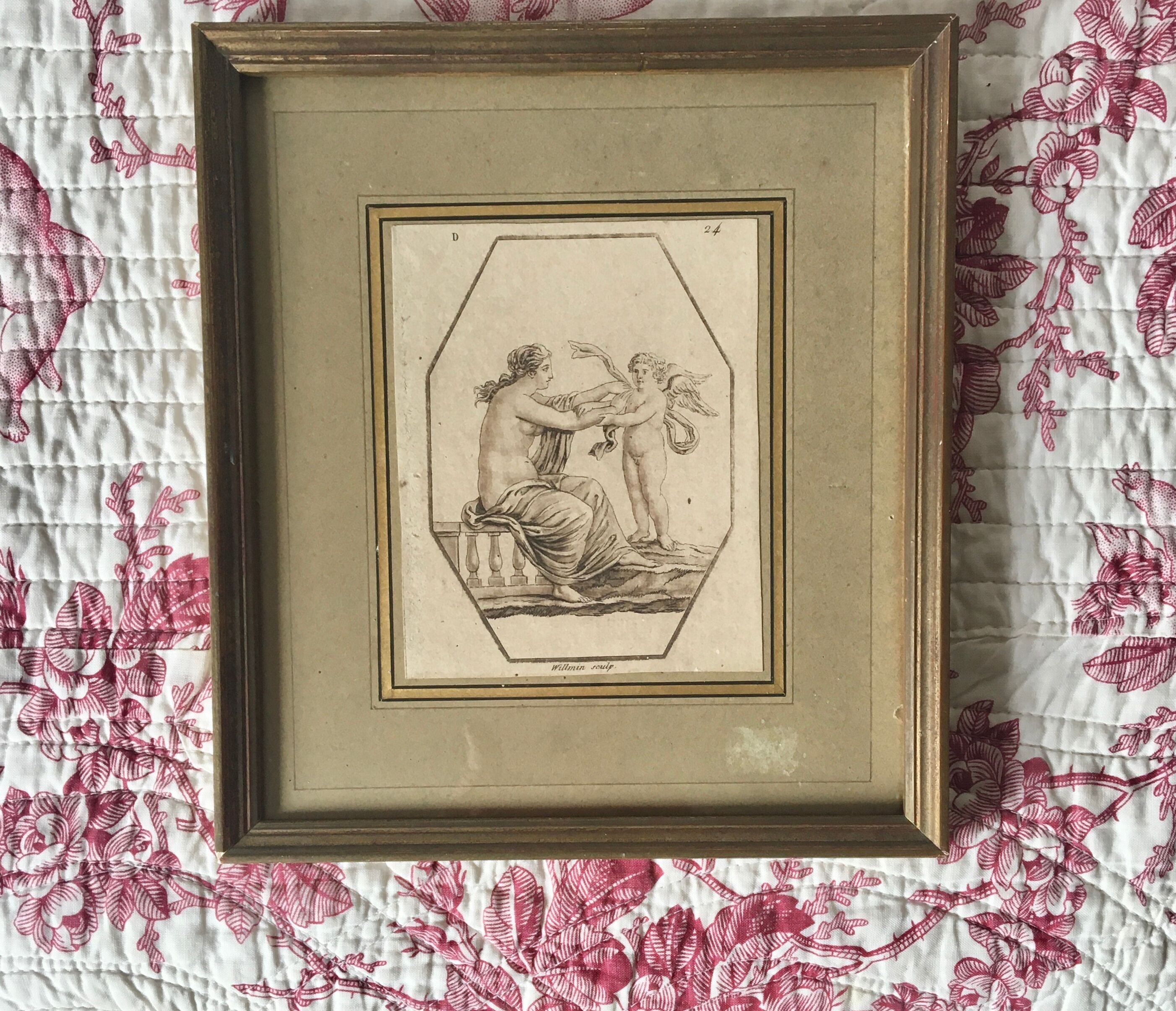 Cadre doré vitré et sa gravure antique 1900