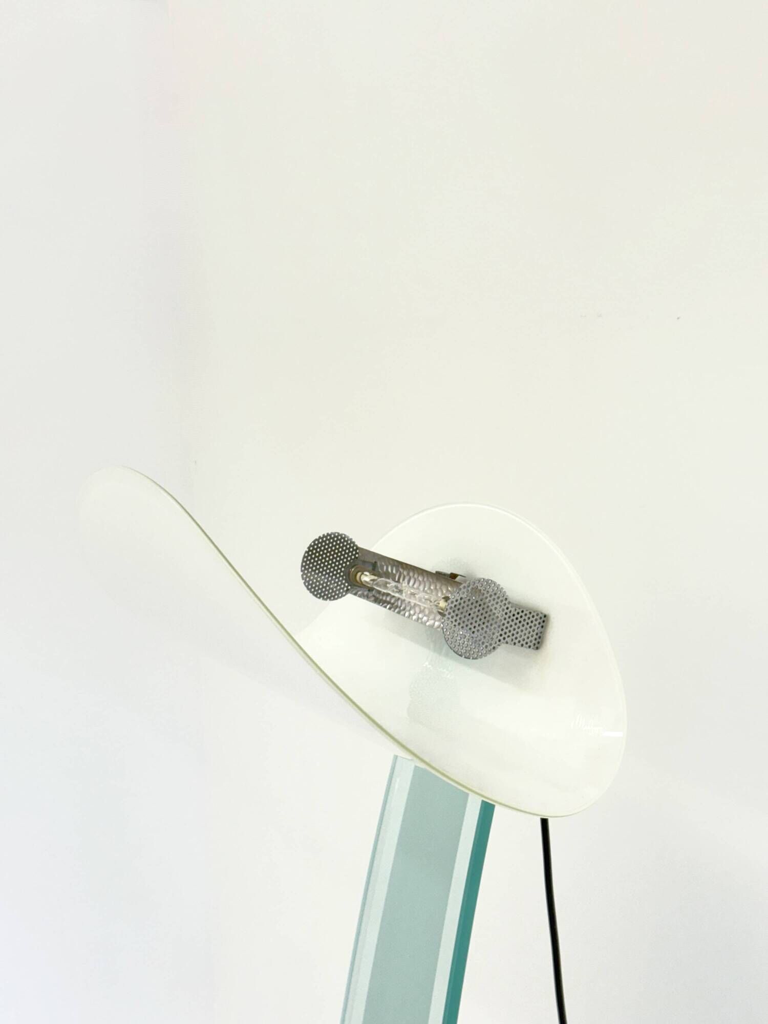 Vintage design floor lamp by Sothis with glass base and white glass shade