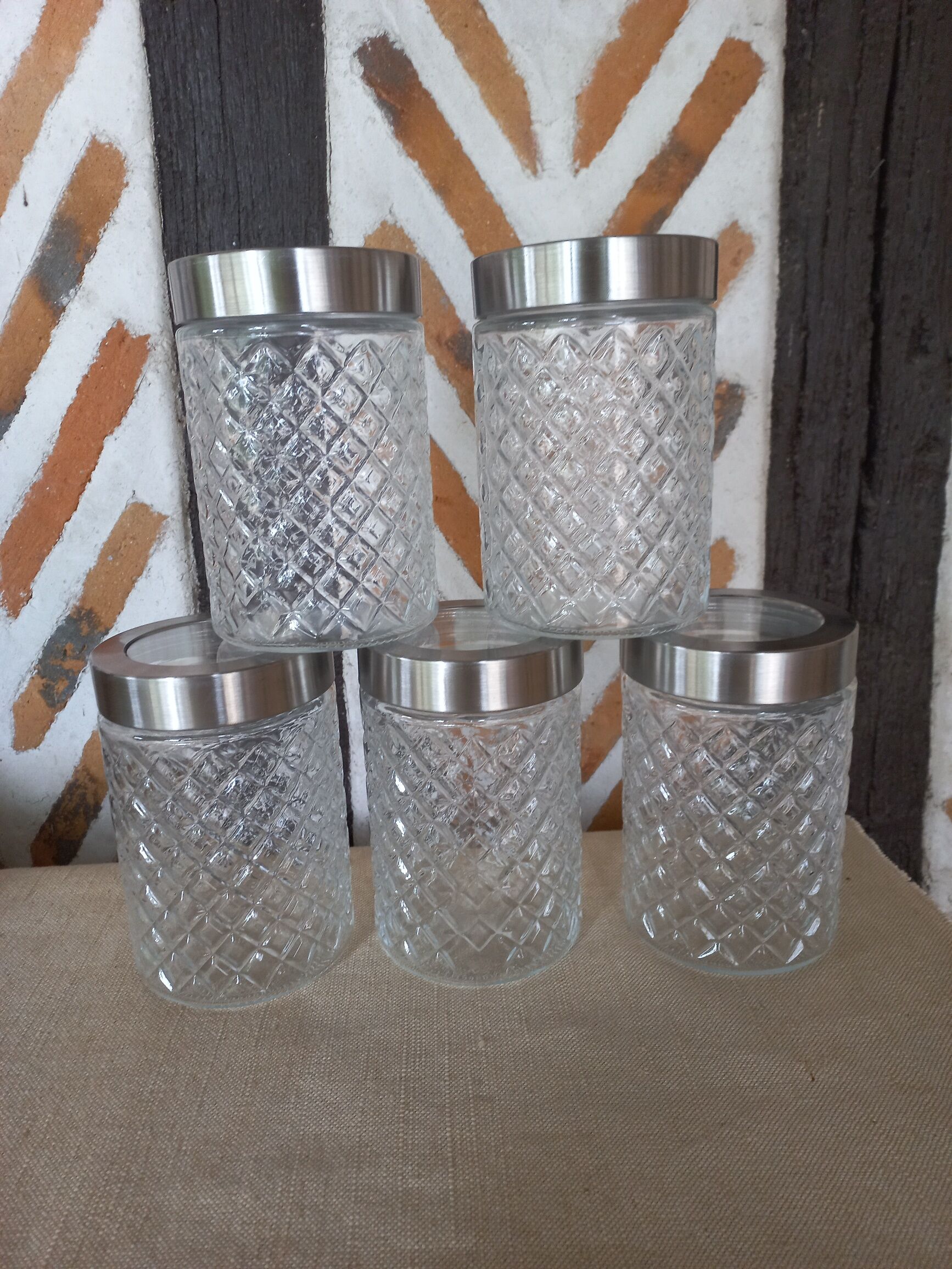 Set of 5 transparent glass jars