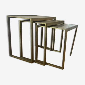 3 nesting tables art deco gilded Jacques Adnet