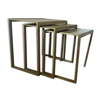 3 nesting tables art deco gilded Jacques Adnet