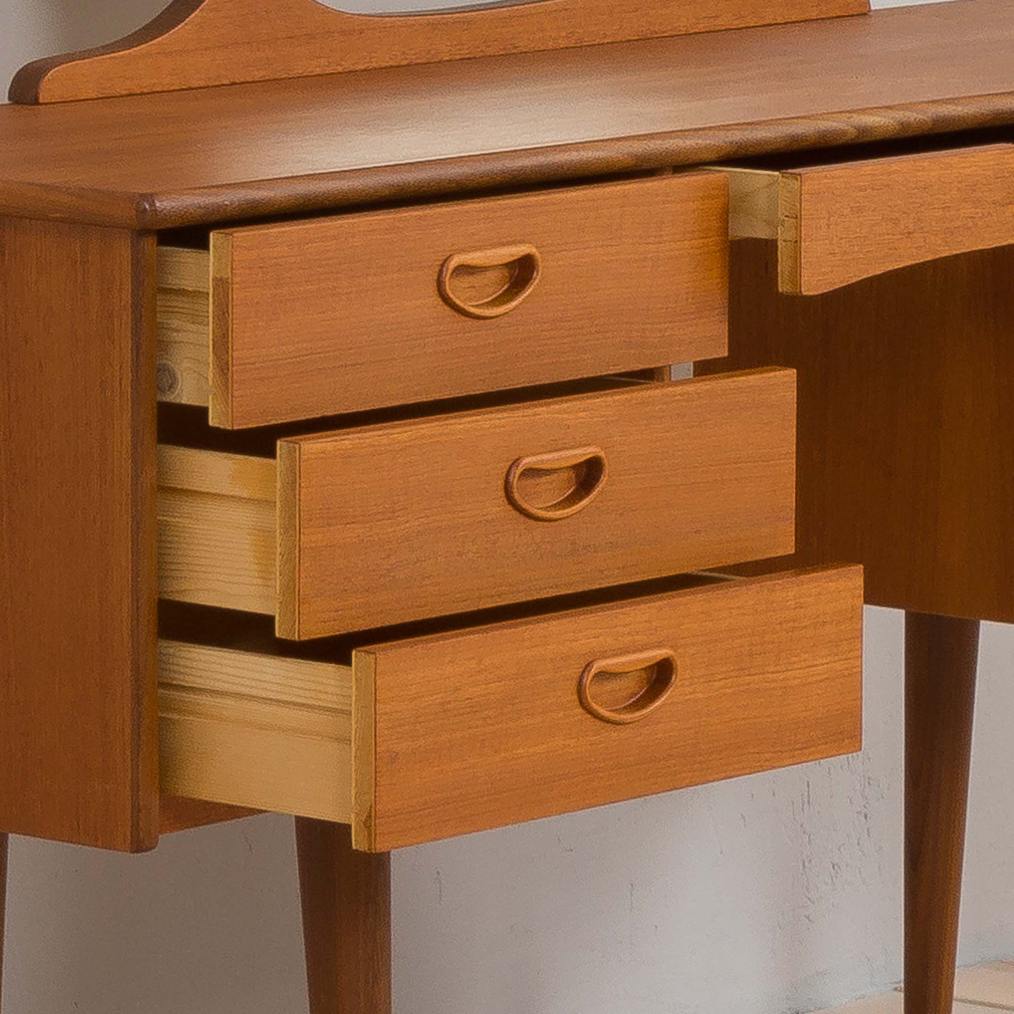 Vintage Scandinavian teak dressing table with adjustable mirrors and 7 drawers, Denmark 1960s