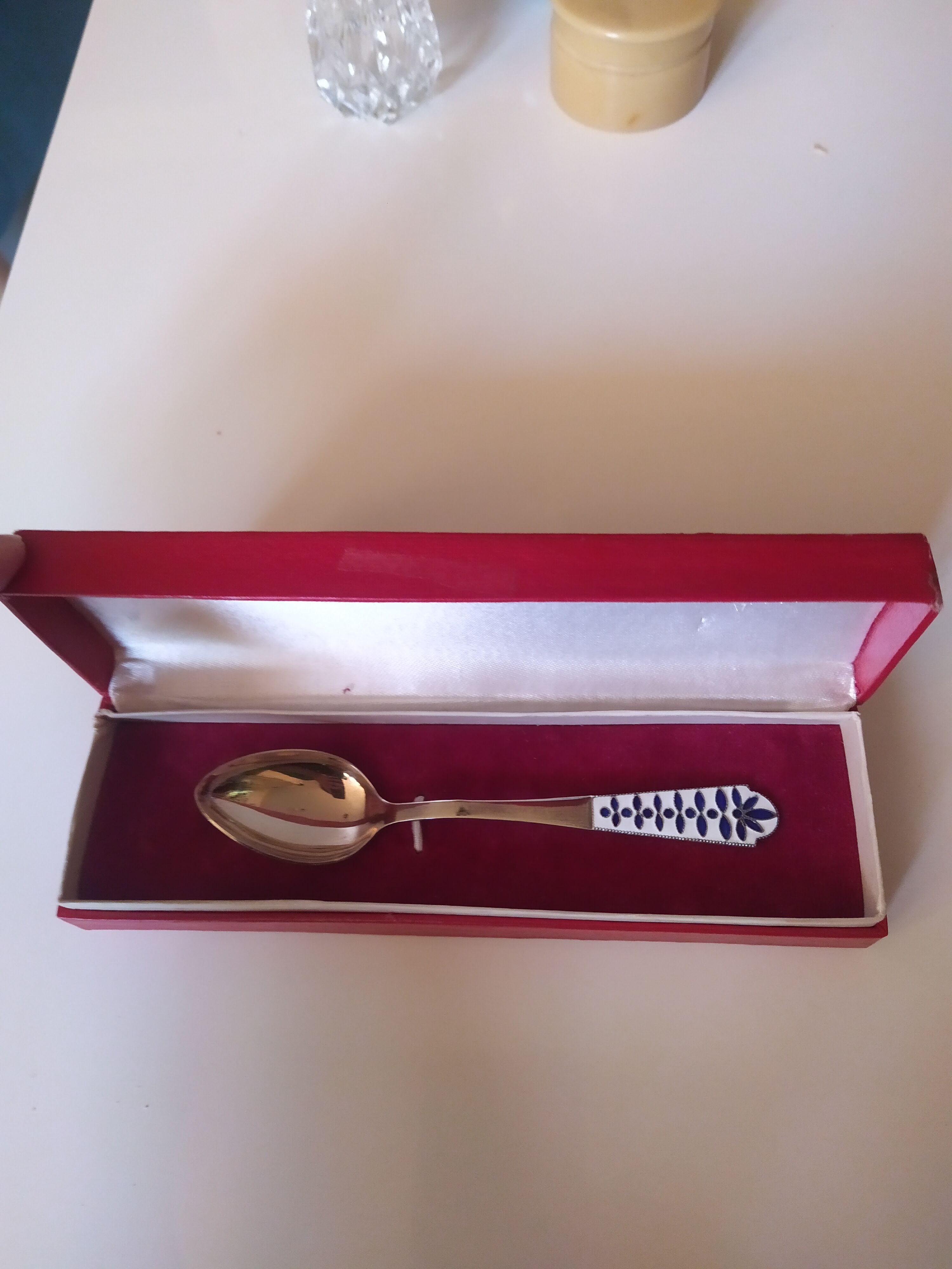 Russian enamelled silver spoon