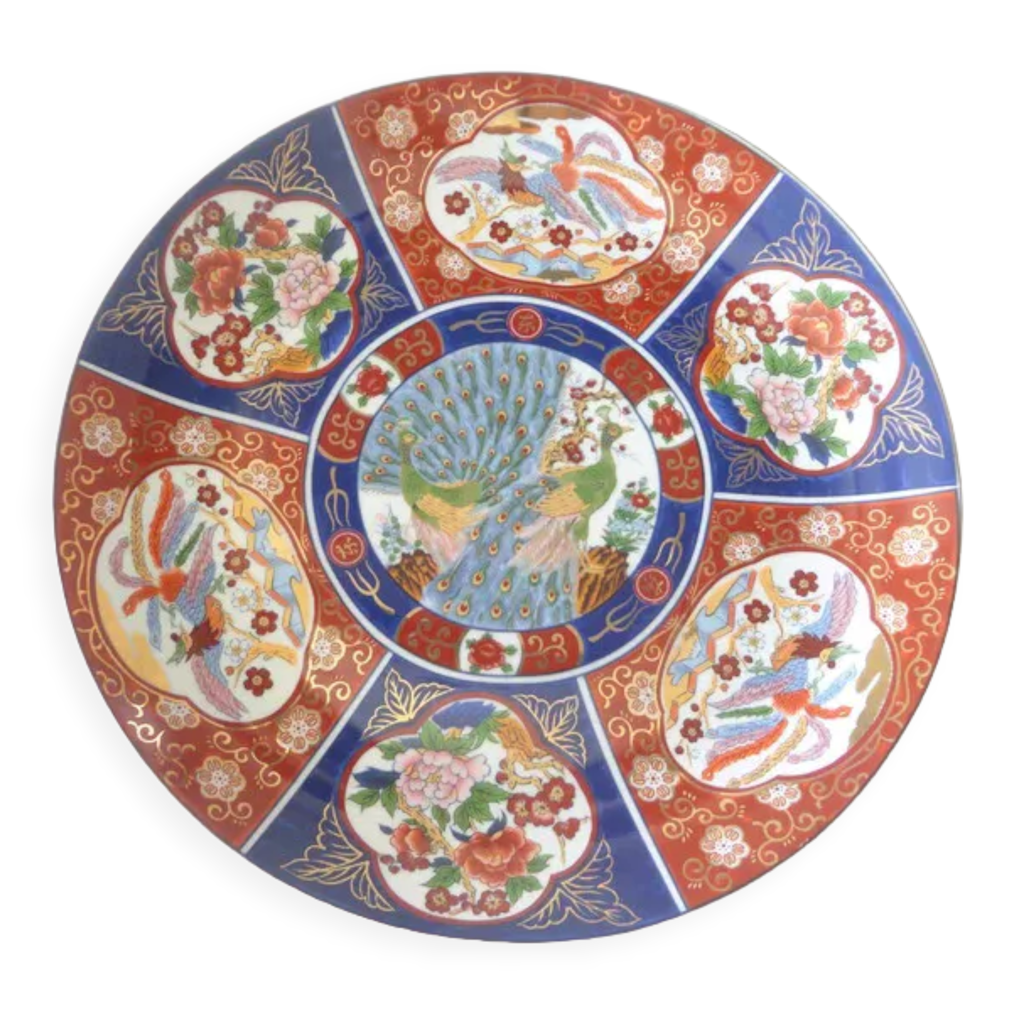 Porcelain plate Japan, decorative plate, bird decor, imari, polychrome,