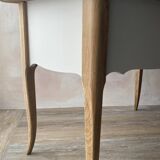 Antique 2-drawer desk in raw wood and beige, renovated.