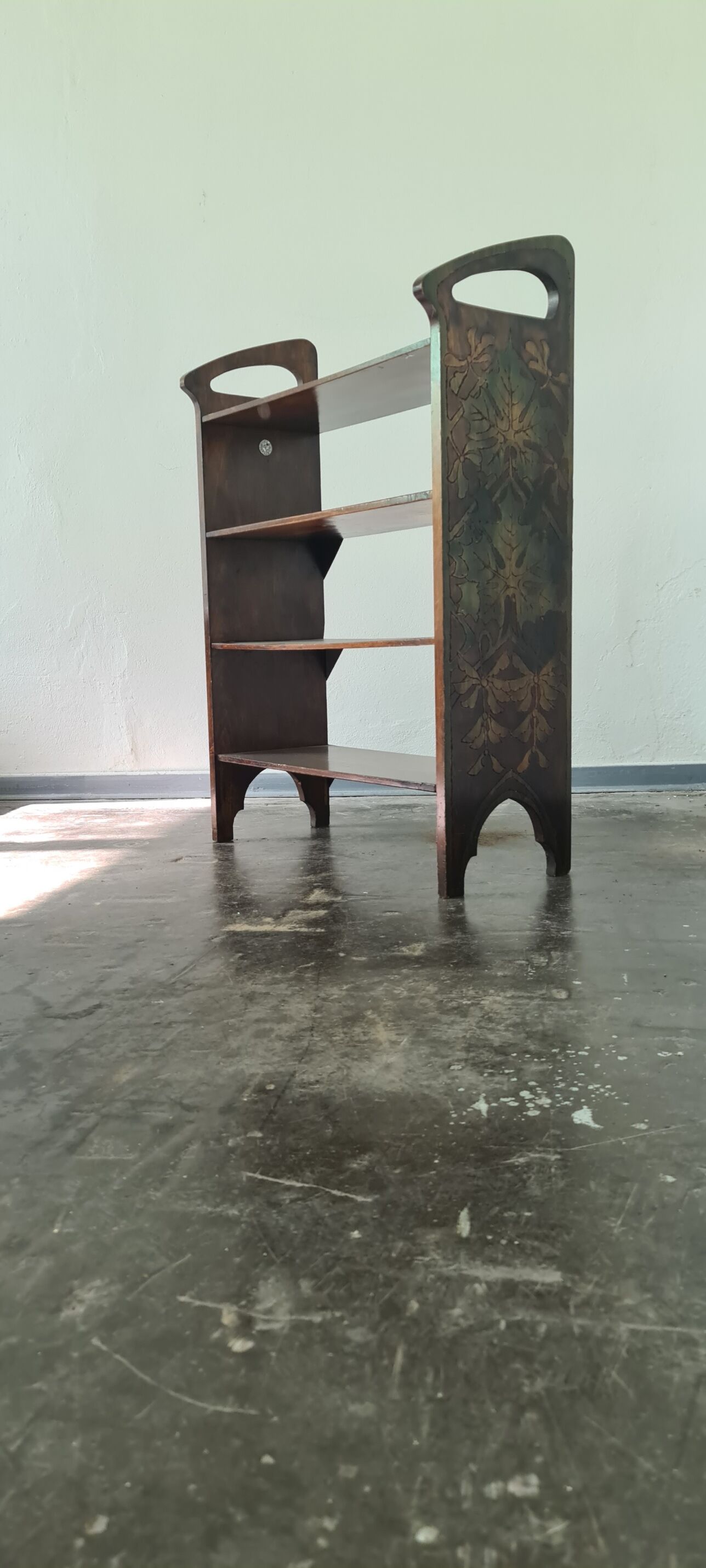 Antique Art Deco free standing wooden shelf