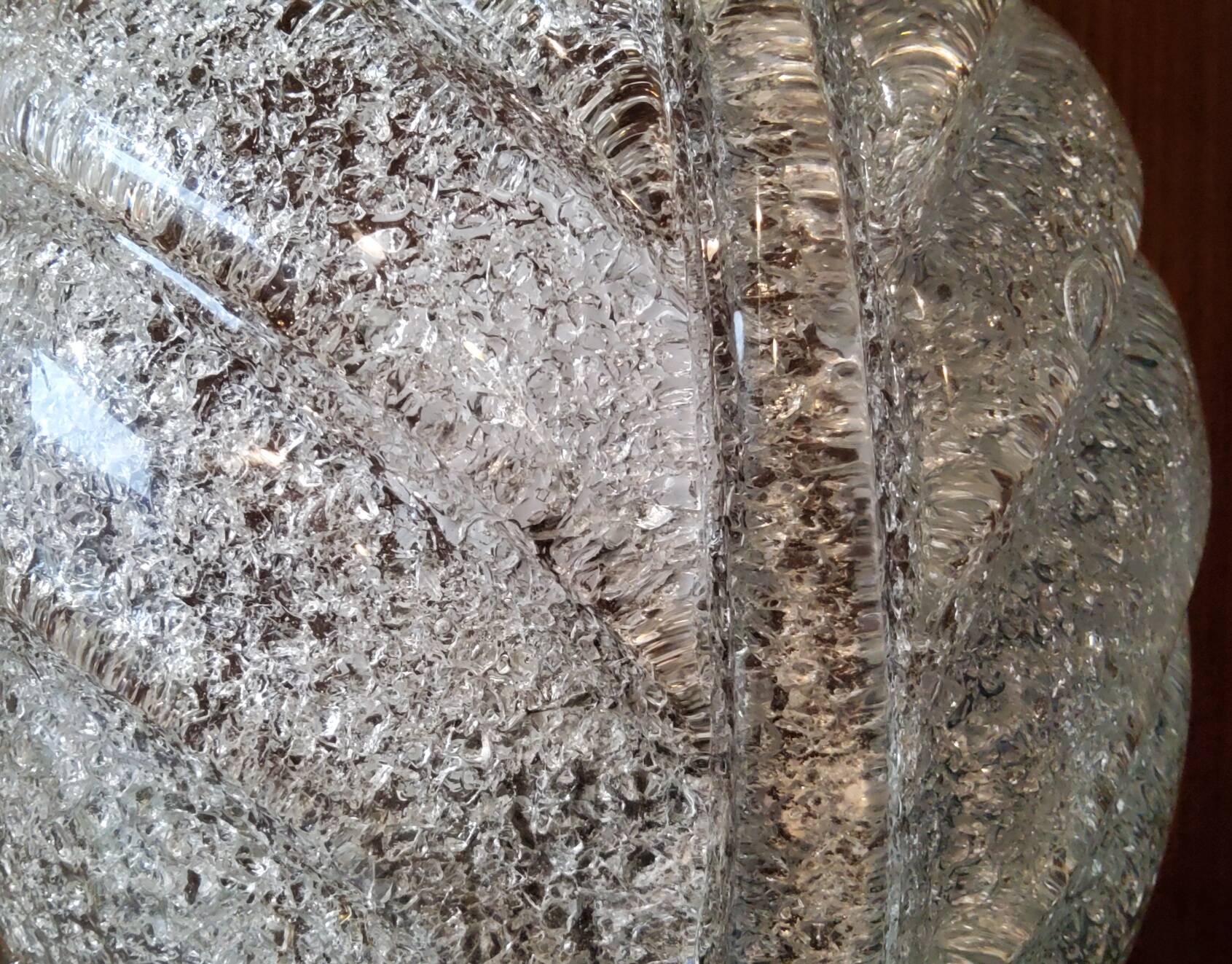 Murano, leaf sconces in worked transparent glass, 1940s