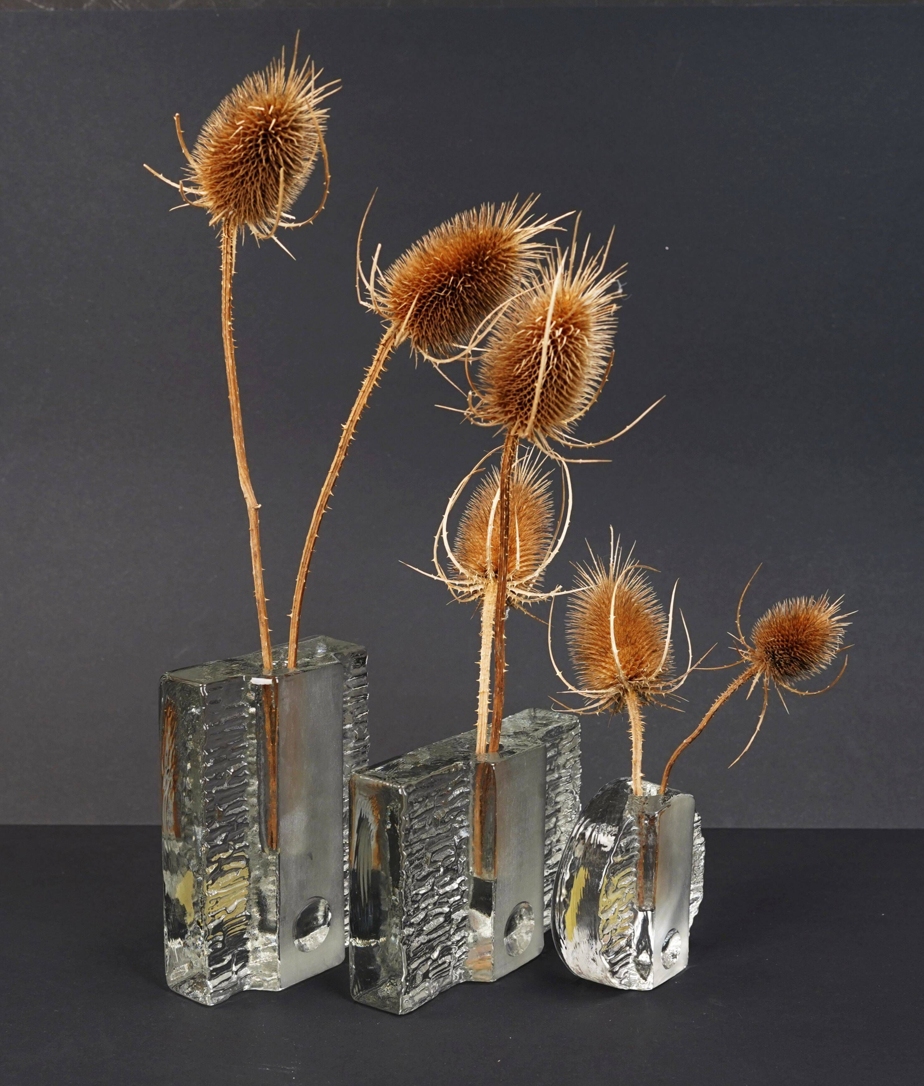 Set of 3 solifleur block vases walther glas 60s 70s op art arrangement vase