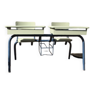 Double school desk with schoolbag storage