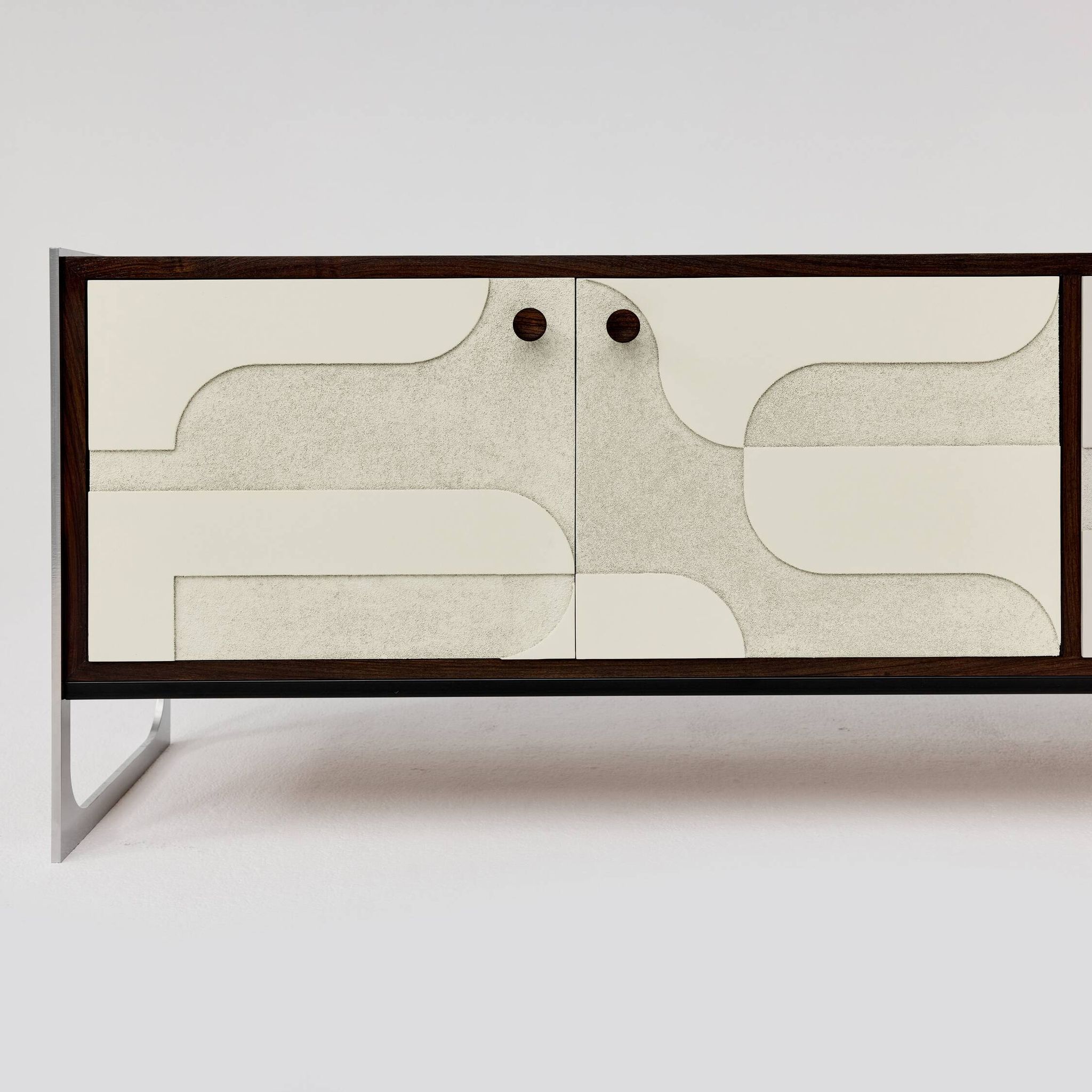 Vintage sideboard with handmade relief surface, metal, Germany, 1960s
